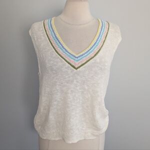 Women's Talbot's Pastel Rainbow Stripe Sweater Medium Petite Linen Cotton